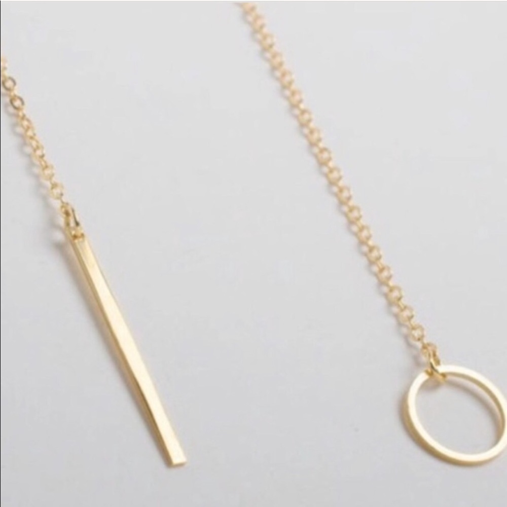 Circle & Bar Lariat Necklace STYLISH - Picture 3 of 6